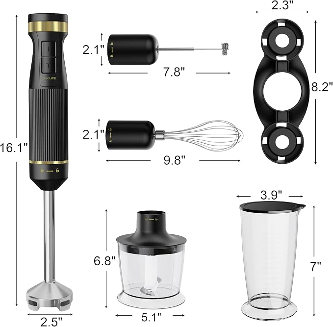 1200W Immersion Blender Handheld, 5-in-1 Variable Speed | Hand Blender Stick with Whisk Chopper Milk Frother Mixing Cup and Storage Rack for Kitchen Soup, Purees and Smoothies