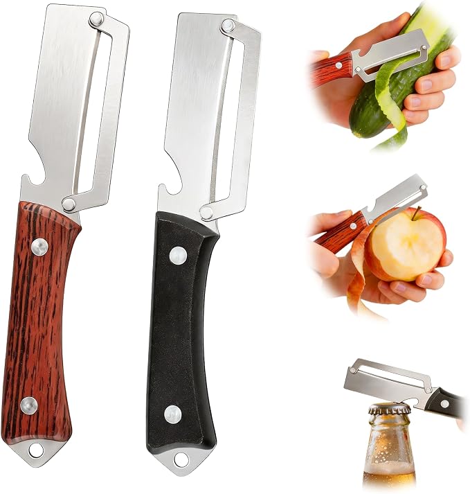 Multifunctional Vegetable Peeler for Peeling Potato Carrot(2 Pack) | 2 in 1 Stainless Steel Peeler Knife | Bottle Opener Function | End Hook Design | Fruit Cucumber Slicer
