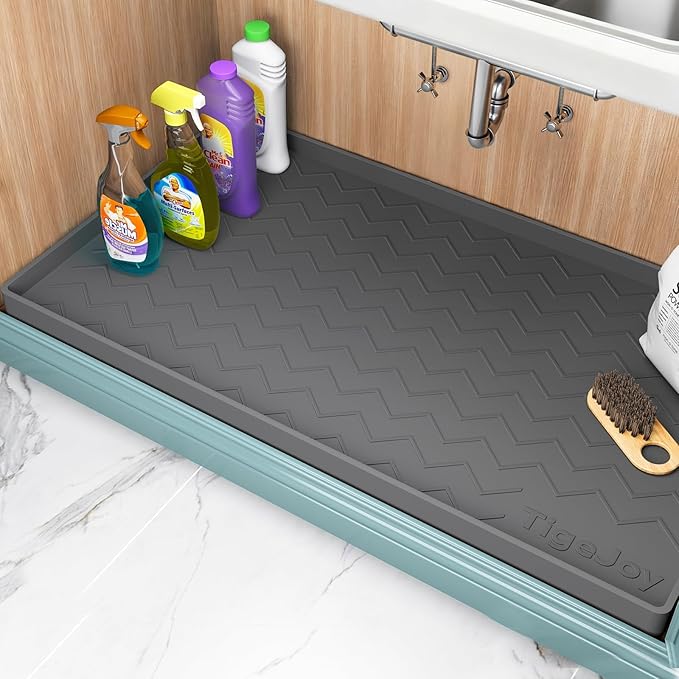 TigeJoy Under Sink Mats for Kitchen Waterproof 19" x 19", Cabinet Liner | Leak-Proof Silicone Mat Sink Protector, Kitchen Essentials Organizer and Storage,Boot or Shoe Tray, Pet Feeding Mat