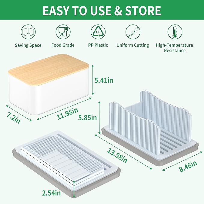CAWIU Bread Slicer for Homemade with Box, Foldable Bread Slicing Guide | Compact Bread Cutter with Crumb Tray, Adjustable Width Bread Cutting Guide for Loafs, Sandwiches, Bagels, and Cakes