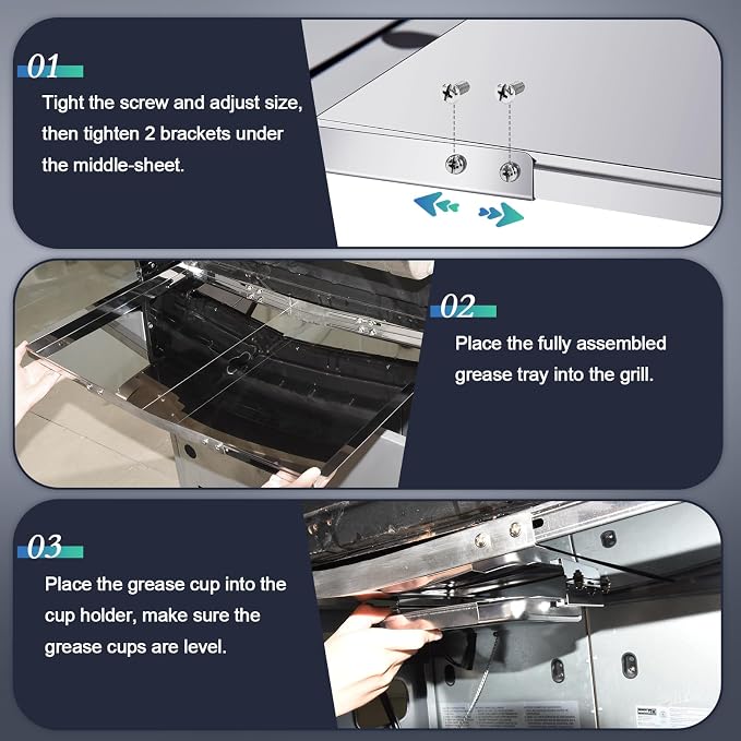 Hiorucet DGF493BNP Drip Pan Replacement Parts, Adjustable 24''-30'' Grease Tray & Heat Plate Tent for Dyna Glo DGF493BNP, DGF510SBP, DGF510SSP, Backyard Grill BY13-101-001-12, BY14-101-001-02.