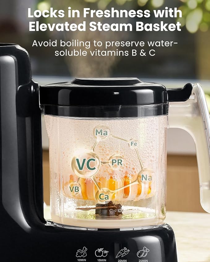 Grownsy Baby Food Maker, Steamer & Blender Baby Food Processor, Black | BPA-Free Elevated Steam Basket, Healthy Homemade Baby Food Purees, Starting Solids & BLW, Baby Feeding Essentials, 6+ Months