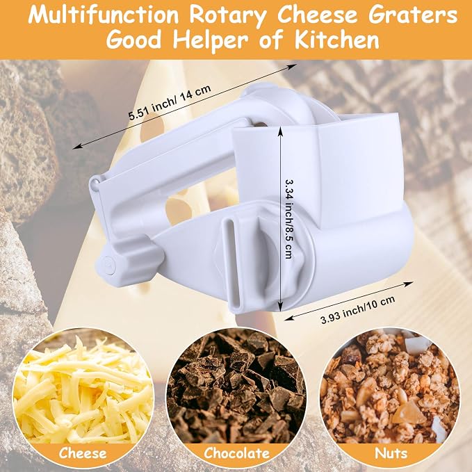 Boao Rotary Cheese Grater Manual Handheld Cheese Grater with Stainless Steel Drum for Grating Hard Chocolate Nuts Kitchen Tool(White,1 Drum)