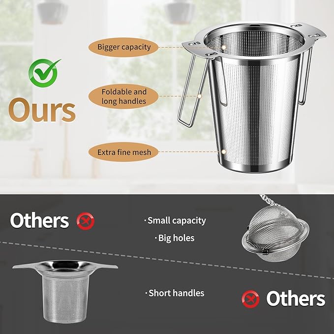 2Pack Long-Handled Tea Strainer, BOMANSI BOMS Stainless Steel Tea Infuser Basket Sitting in Mugs, Tea Infusers for Loose Tea, Fine Mesh Tea Diffuser Tea Strainers Filters, Tea Steeper for Leaf