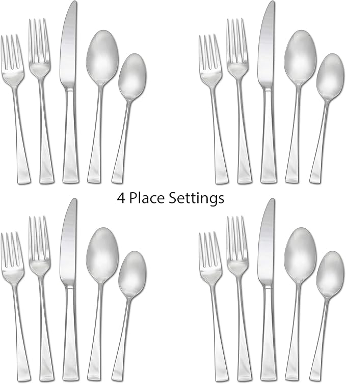 Mikasa Lucia 20-Piece Flatware Set, Service for 4, 18/10 Stainless Steel Silverware Set with Dinner Forks, Salad Forks, Knives, Spoons and Teaspoons, Dishwasher Safe
