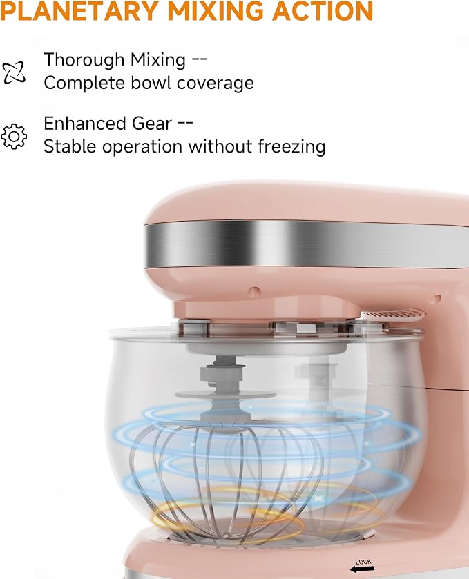 Stand Mixer 3.4QT Tilt-Head Pink Mixers 6+P Tilt-Head Speed | Portable Household Mixer for Daily Use with Egg Whisk,Dough Hook & Flat Beater,Perfect Dough Bread Mixer for Home Baking