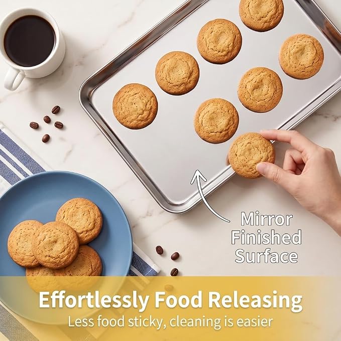 TeamFar Toaster Oven Pan, 12.5"x 9.5"x 1" Stainless Steel Baking Sheet Pan | Set of 2, Toaster Oven Tray Ovenware, Cookie Sheet for Roasting/Cooking, Non-toxic & Healthy, Easy Clean & Dishwasher Safe