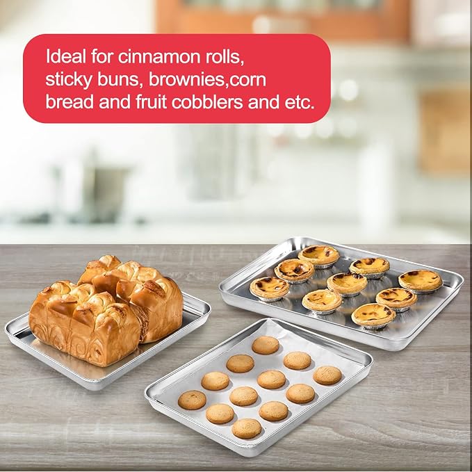 Cookie Sheets for Baking, Stainless Steel Baking Sheet Baking Pan Tray - 12.4 x 10 x 1 Inch, Non Toxic & Healthy, Mirror Finish & Easy Clean, Dishwasher Safe & Heavy Duty