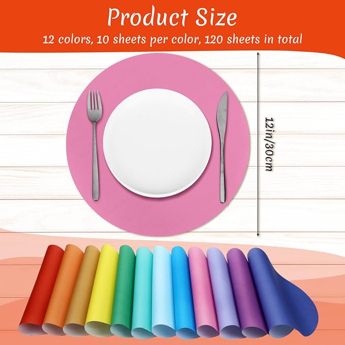 Yeaqee 120 Pcs Disposable Paper Placemats 12 Inch Round Paper Place Mats Blank Table Mats for Restaurant Catering Dining Weddings Birthday Table Holiday Parties Supplies(Colorful)