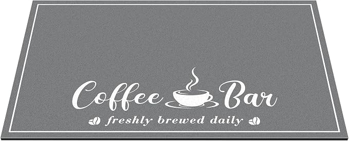 CooRug Fashion Coffee Mat, Dish Drying Mat 16" x 24" Dark Grey | Hide Stain, Absorbent, Coffee Bar Accessories, Heat Resistant, Non-slip, Eco-friendly, Easy to Clean