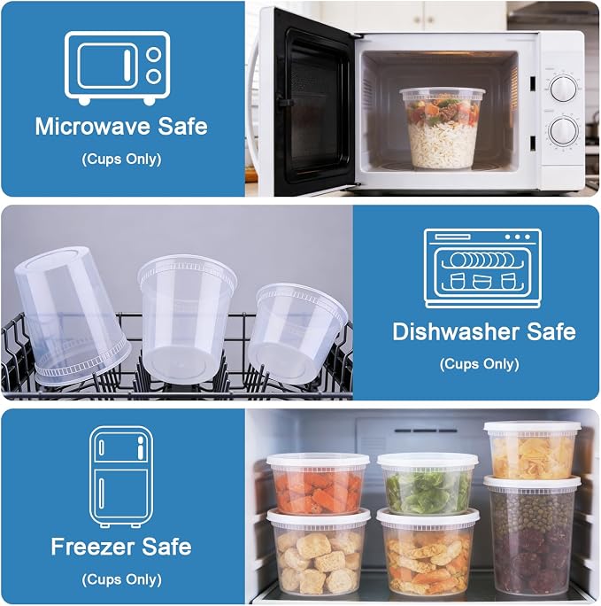 60 Sets Deli Containers With Lids, 8/16/32 oz Quart Containers | BPA Free, Airtight Plastic Food Storage Container, Stackable Leakproof Microwave & Freezer Safe for Soup, Sauce & Leftover