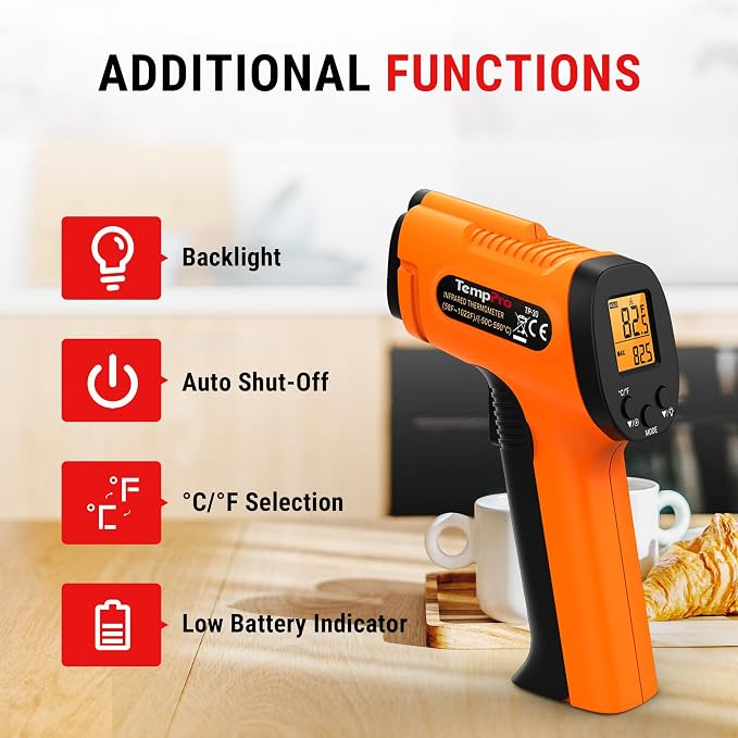 TempPro TempScan Infrared Thermometer Gun for Pizza Oven Griddle HVAC | Temperature Gun with Adjustable Emissivity, Infrared Thermometer for Cooking, Temp Gun with -58~1022°F (Previously ThermoPro)