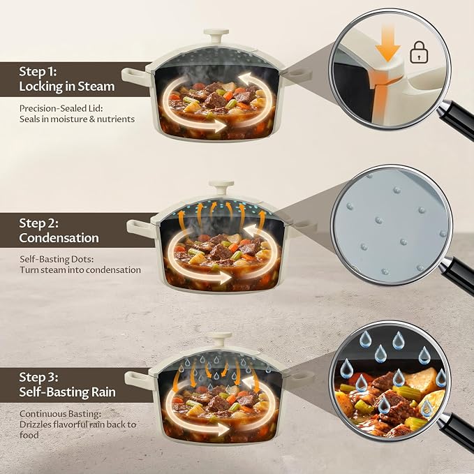 BEZIA 5.7 QT Lightweight Ceramic Nonstick Dutch Oven with Lid, Stock Pot | Versatile Cooking Pot for Soup, Family Stew & Braising, Oven Safe Casserole, Induction Ready, Easy to Clean, for 3-5 People