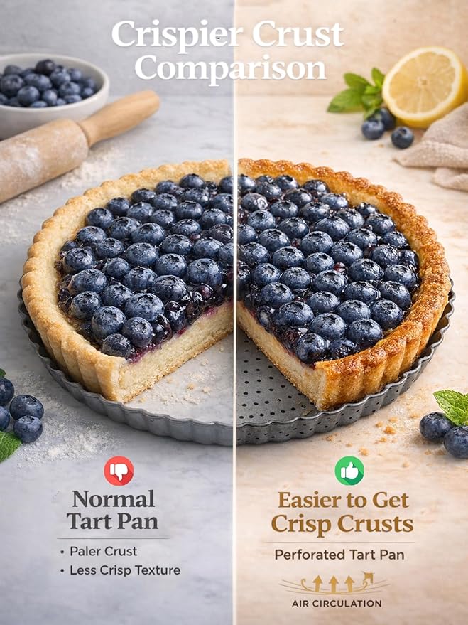 10 Inch Perforated Quiche Pan for Crispy Crust. Removable Bottom, Non-Stick Coating, Rugged Carbon Steel Dish for Tart Quiche Pie Baking. Gift for Christmas Thanksgiving Party