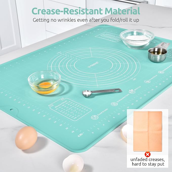 U-Taste Silicone Pastry Mat, Dough Rolling Baking Sheet, 28"x20", Aqua Sky | Food-Grade Liquid Silicone, Non-Stick Non-Slip, Baking Supplies for Pizza Cookie Pie Crust, Clear Measurement & Raised Edges