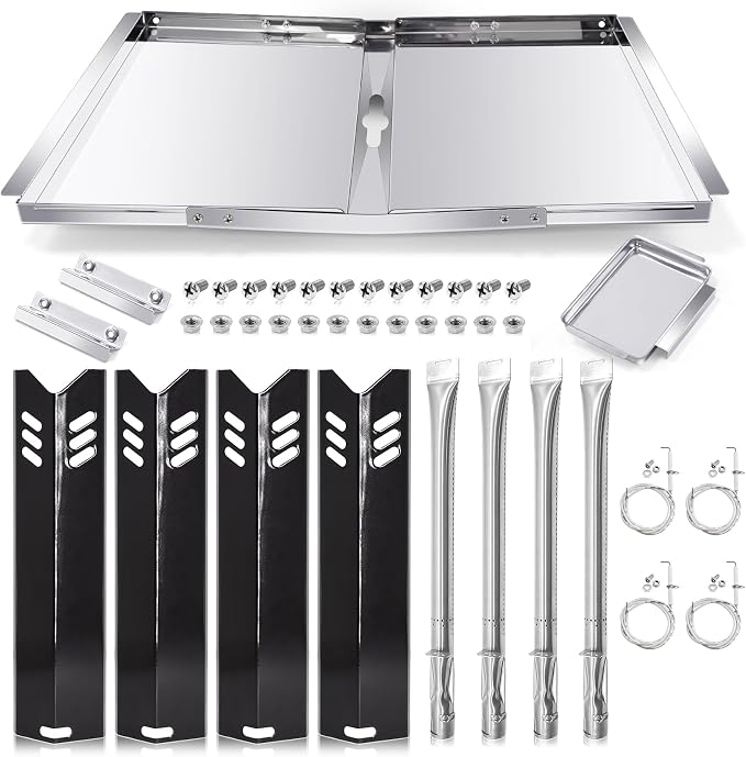 Hiorucet Grill Grease Tray Replacement Parts for Dyna Glo DGF510SBP, DGF493BNP and Backyard Grill BY13-101-001-12, DGF493BNP Drip Pan Adjustable 24''-30'', Heat Plate Tent Shields, Burner and Igniter.