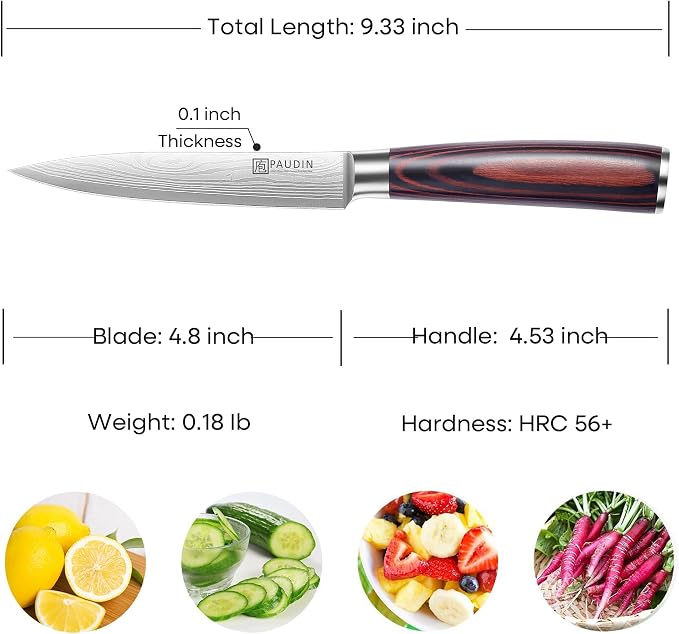 PAUDIN Kitchen Utility Knife, 5 Inch Chef Knife Fruit Knife, Gift Box | Ultra-Sharp High-Carbon Stainless Steel, Multipurpose Paring Knife for Fruit and Vegetable Cutting with Wooden Handle