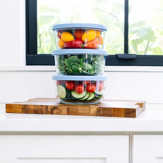 12-Piece Glass Food Storage Containers Set (6 Containers + 6 BPA-Free Lids) | 4-Cup, Leakproof | Microwave, Freezer, Oven & Dishwasher Safe | Ideal for Meal Prep & Pantry Organization, Lavender Blue