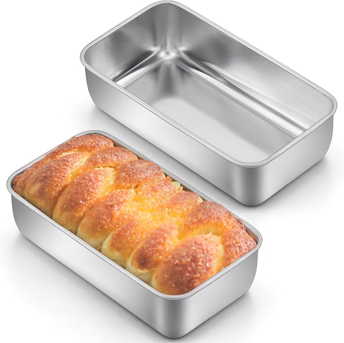LIANYU 2 Pack Bread Loaf Pans for Baking Bread, 9x5Inch Stainless Steel Meatloaf Baking Pan, Loaf Tin for Homemade Banana Brownies and Pound Cakes, Dishwasher Safe | Loaf Tin, Heavy Duty, No Coating, Non Toxic, Stackable, Dishwasher & Oven Safe, For Ho...