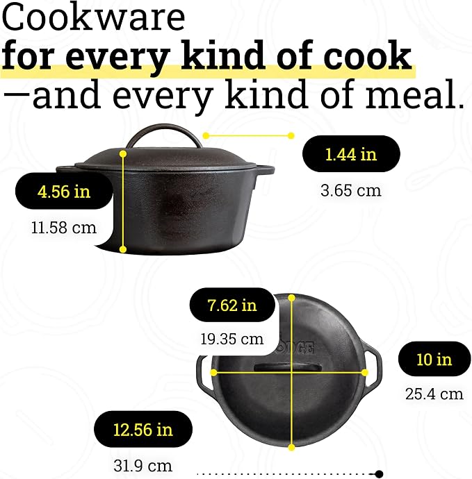 Lodge Cast Iron Dutch Oven 5 Quart - Loop Handle Cooking Vessel - Even Heat Retention - Oven-Safe, Versatile Pot