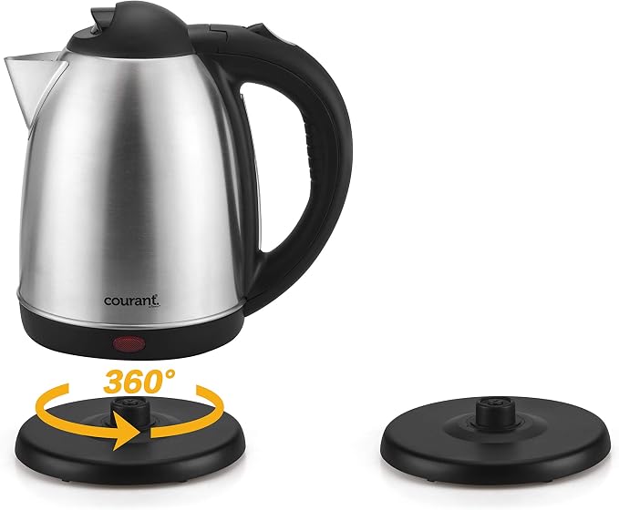 Courant 1.5 liter Cordless Stainless Steel Electric Kettle – 120V electric kettle with 360 Degree Rotational Body