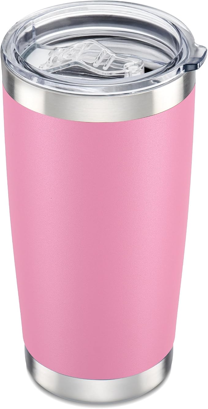 20 oz Tumbler with Lid Stainless Steel Insulated Tumblers Cups Travel Mug | Double Wall Vacuum, Powder Coated, Keep Drinks Cold and Hot, Waterproof Lid, Fit of Car Cup Holders, Pink