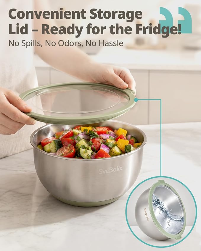 Stainless Steel Salad Spinner with Storage Lid, 5.3 Qt, BPA-Free | Quick Dry 4-in-1 Multi-Functional Lettuce Spinner, Drain, Stop Button, Fruit & Vegetable Washer, Non-Slip Base, Easy Clean
