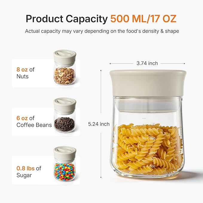 2-Pack 17oz Overnight Oats Container with Airtight Twist-Seal Lid | Wide Mouth, Easy Open/Clean, Clear Borosilicate Mason Jar With Scale for Coffee, Nuts, Tea, Oats, Jams, Pickles, Candy, Sugar