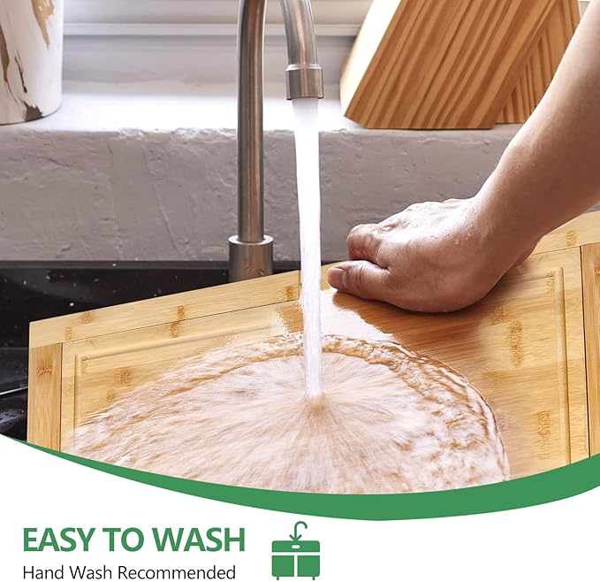 [2024 UPGRADE] Hifybaty Over The Sink Cutting Board - Expandable Cutting Board Over Sink, Bamboo Cutting Boards with Juice Groove, Kitchen Sink Cutting Board