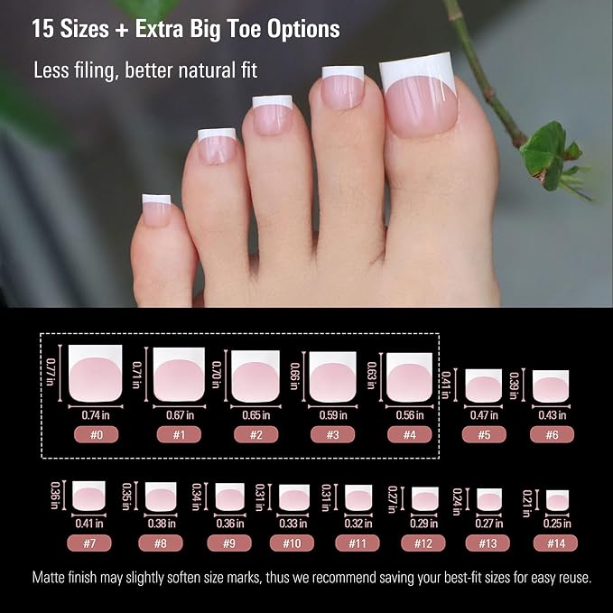 Press On Toenails French Tip, Soft Gel, Matte Baby Pink, 240Pcs | 15 Sizes, Sharp Square, Big Toe Friendly, Salon-Quality Finish, Long Wear Value Pack, DIY Pedicure