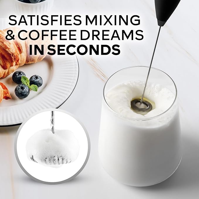 Zulay Kitchen Powerful Milk Frother Wand With Duracell Batteries - Ultra Fast Handheld Drink Mixer - Electric Whisk Foam Maker for Coffee, Lattes, Cappuccino & Matcha - Z1 Motor - Executive Black