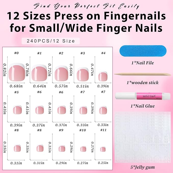 240pc White French Tip Press on Toenails for Women Pink Fake Toenails | French Fake Toe Nails Press ons Nail Square Glue on Toe Nails Acrylic Press on Toes Nails Tip Stick False Artificial Toenail