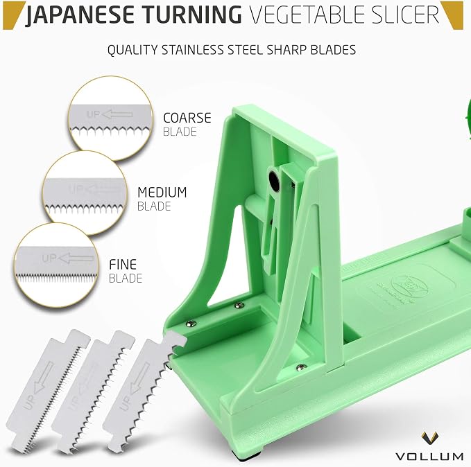 Vollum Vegetable Spiralizer with 4 Blades Straight and Serrated | Includes 1 straight-edged and 3 serrated blades. Spiralizes zucchini, squash, and butternut squash into fresh veggie noodles.