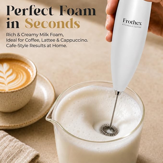 Milk Frother Handheld Electric Whisk with Stand & Batteries Coffee Latte