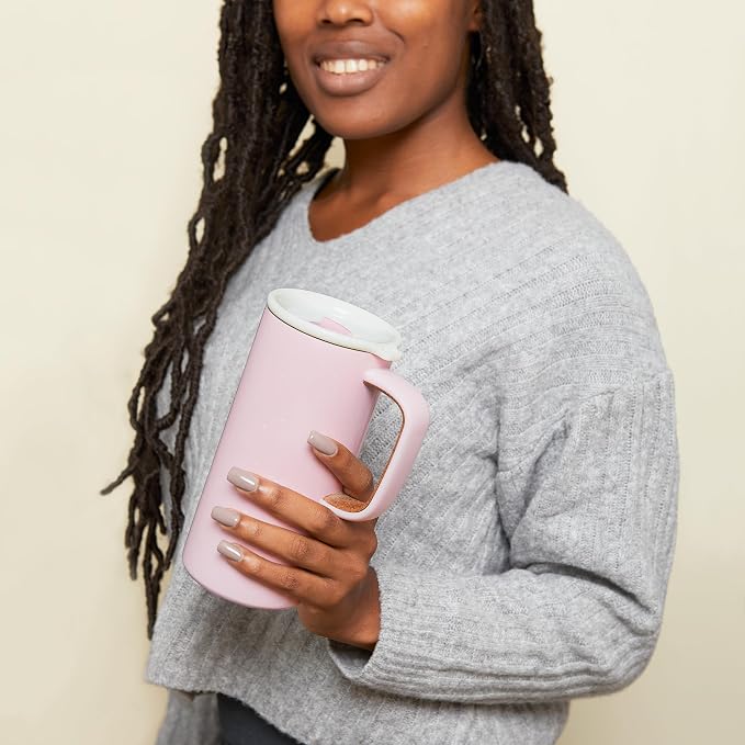 Ello Campy 18oz Insulated Stainless Steel Travel Mug with Handle, Pink Satin