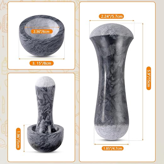 Tianman Small Mortar and Pestle Set 3.2 Inch.1/3 Cup.(Marble Black) | Mini Marble Grinder with Brush for Pills Herbs Spices,Easy to Grip.Efficient Grinding.Universal Dual Head Grinding Pestle.