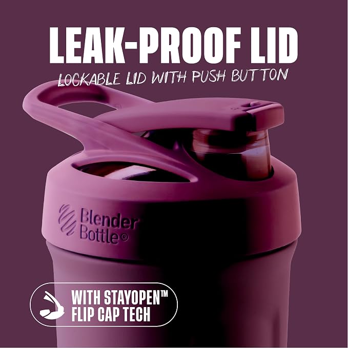 BlenderBottle Sport Flip Stainless Steel Shaker Bottle 24 oz Plum