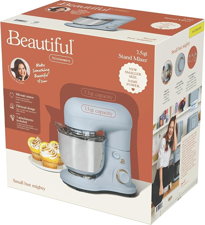 3.5 Qt Stand Mixer, 300W Powerful Motor, Tilt-Head Design with Stainless Steel Bowl, 12 Speeds, Includes Dough Hook Whisk Beater for Baking Mixing (Cornflower Blue)