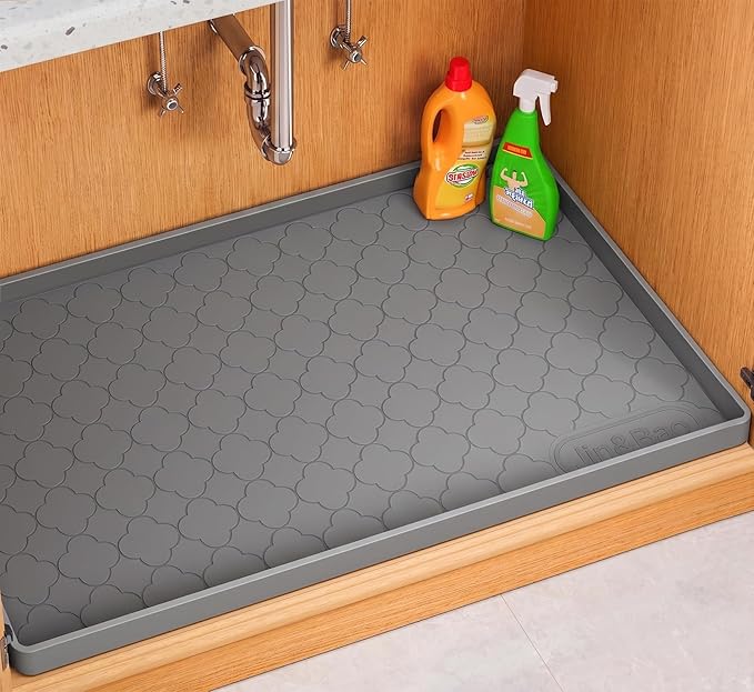 Jin&Bao Under Sink Mat 22" x 22" Waterproof Silicone Cabinet Kitchen Liner | Silicone under kitchen sink mat,cabinet protector,bathroom shelf liner,raised edge,anti-slip,easy to clean & dishwasher safe