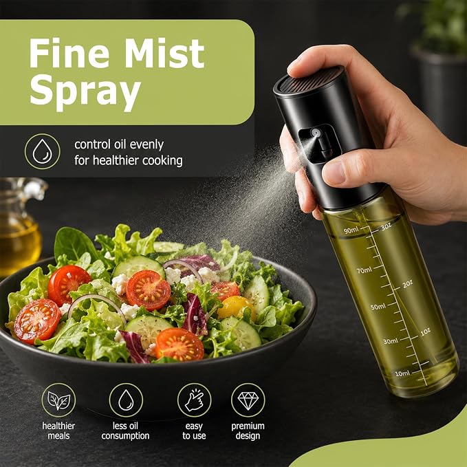 Oil Sprayer For Cooking,Olive Oil Spray Bottle Mister Refillable | Light-Proof 100ml Food Oil Dispenser,for Kitchen, Salad, Baking, BBQ, Frying