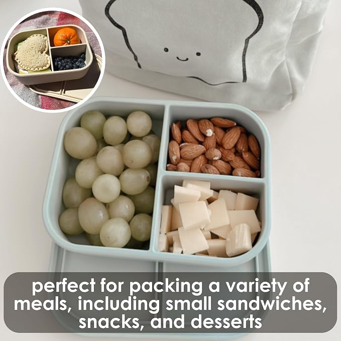Ali+Oli Silicone Bento Box (Blue) Lunch Box for Kids, Toddlers, Preschoolers & Adults | BPA-Free and Spill-Proof | Ideal for School, and On-the-Go Meals| Perfect for Lunch, Snacks, and Meals | Daycare, Preschool, Food separation, Portion control, Snack...
