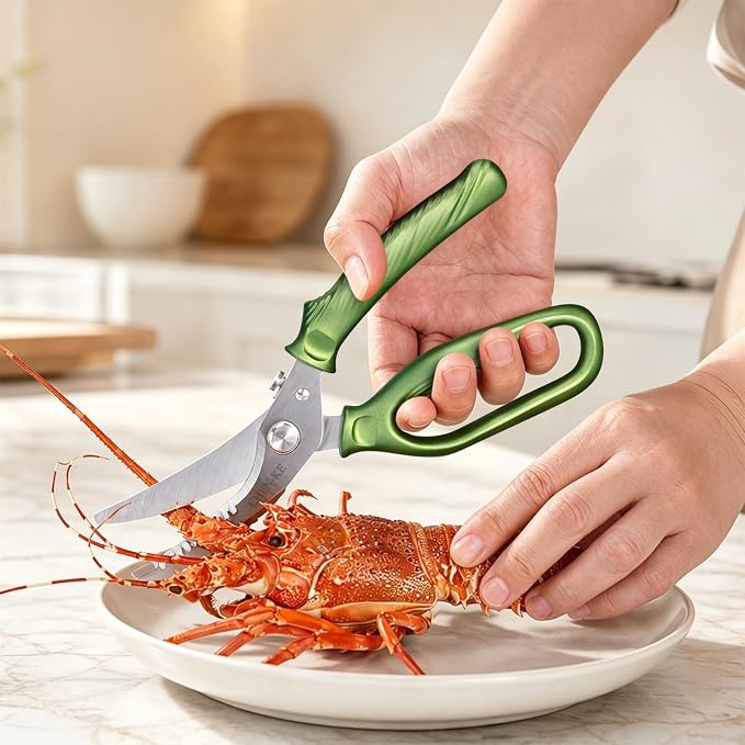 CHEN-KE Rust Resistant Heavy Duty Multipurpose Kitchen Shears-Green | Stainless Steel Kitchen Scissors, One-Hand, Ergonomic Grip, Sharp Durable Poultry Scissors for Chicken, Meat, Food Cutting