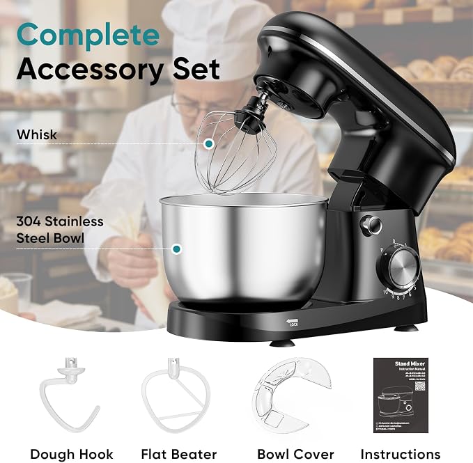 OLIXIS 4.2 Qt Stand Mixer, 10-Speed Tilt-Head Electric Mixer for Baking | Include dough hook, whisk, flat beater & splash lid. 10 speeds handle cakes, cookies & bread dough. Compact, easy-clean bowl