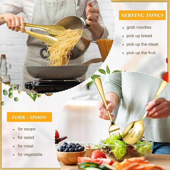 10 PCS 18/8 Gold Stainless Steel Serving Utensils Set