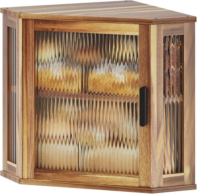Corner Bread Box,Vintage Acacia Wood Bread box for Kitchen Countertop | Double Layer Large Capacity Wooden Bread Storage Bin, Adjustable Height