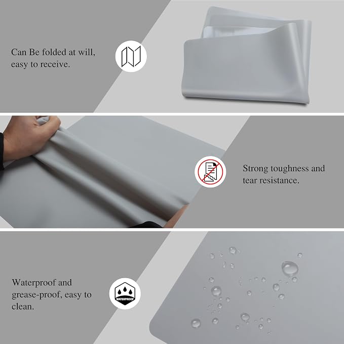 Silicone Mats, 2Pcs 15.7"x 11.8"x 0.03" Grey Silicone Table Mats | for Craft, Kitchen Counter, Jewelry