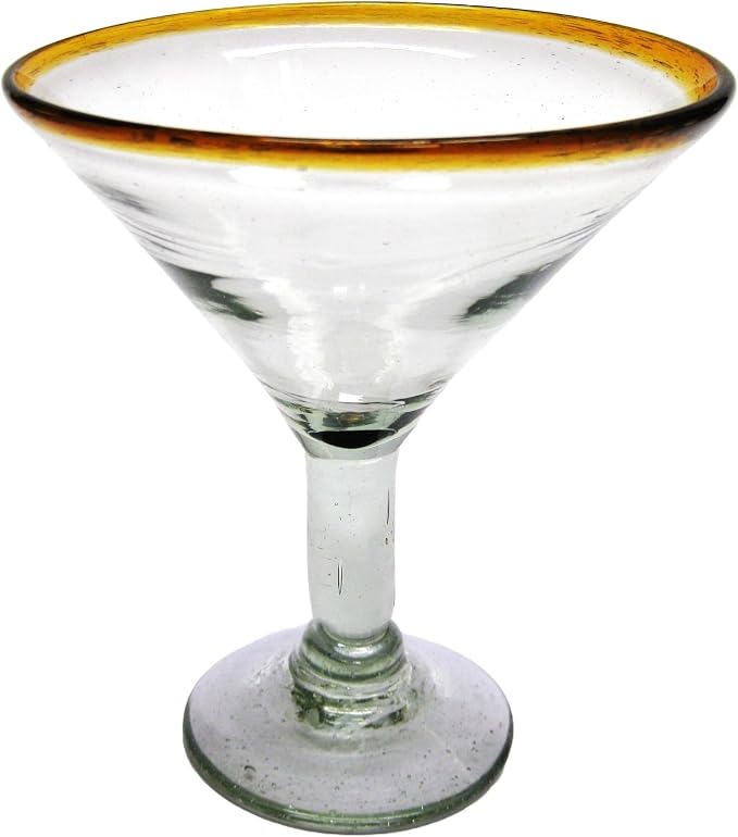 Amber Rim 10 oz Martini Glasses (set of 6), Recycled Glass, Lead-free, Toxin-Free (Martini)