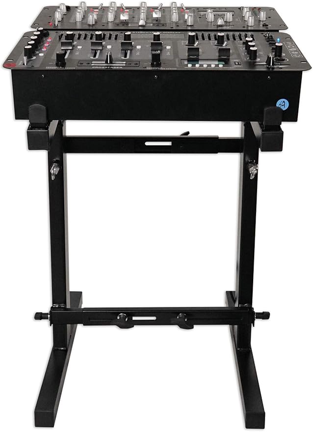 Rockville RXS20 Portable Mixer Stand - Folds Flat - Adjustable Height & Width! | Heavy Duty, 300 lb Capacity, All-Steel, Collapsible, Universal, Soft Padding, Rubber Feet, Fits DJ Controllers and Keyboards