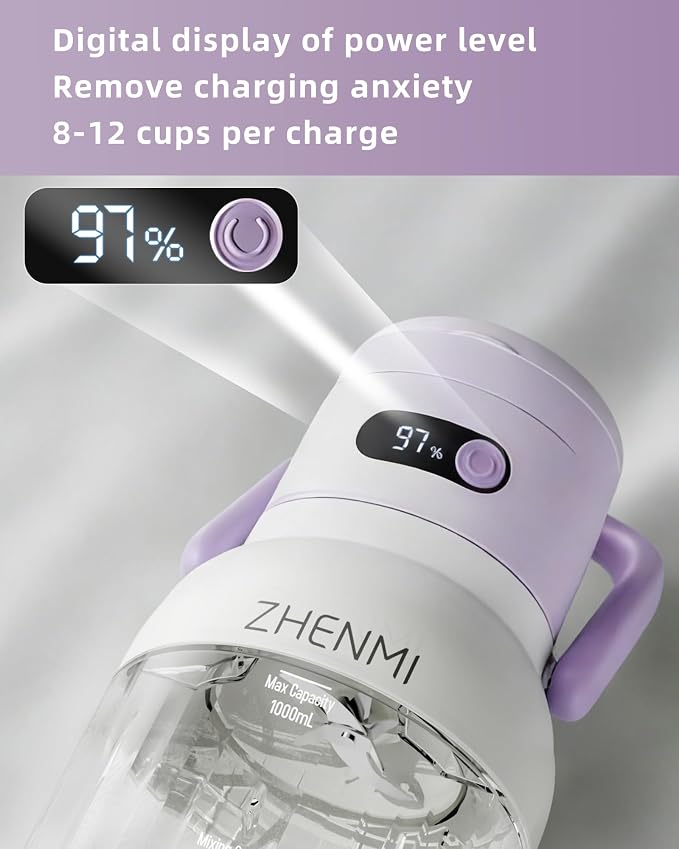 Portable Blender, Personal Smoothie & Shake Blender, 33oz BPA-Free Vessel, Leakproof Lid with Sip Spout, USB-C Rechargeable, Detachable & Easy-to-Clean, Purple