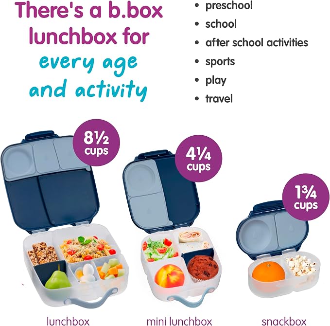 b.box Lunch Box, 8.5 Cup Bento Box for All Ages, Snack Box, Food Containers | Lunch Box Kids + Adults, Lunch Containers, 4 Compartments, Leak Proof, Dishwasher Safe, BPA Free, PFAS Free — Midnight